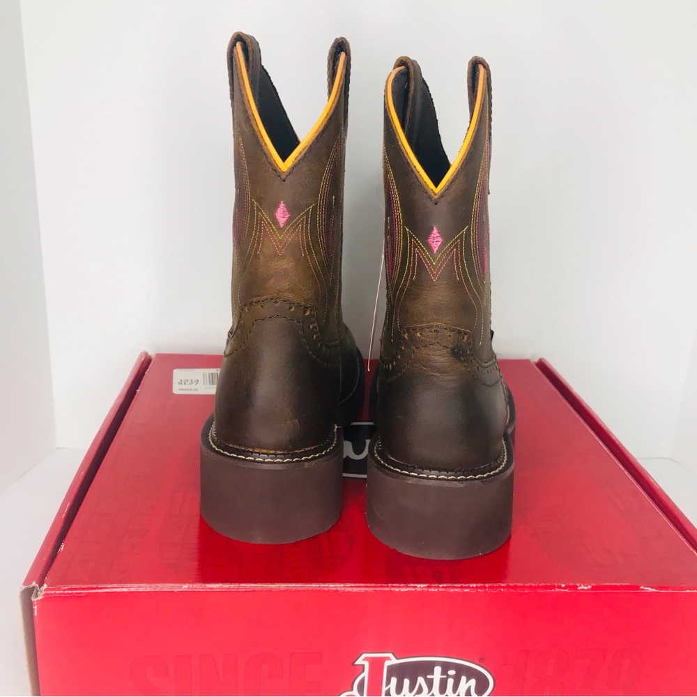 Justin Gemma Gypsy 8” Dark Brown Buffalo Round Toe Boots GY9526 Women’s 9 B New - Picture 8 of 9